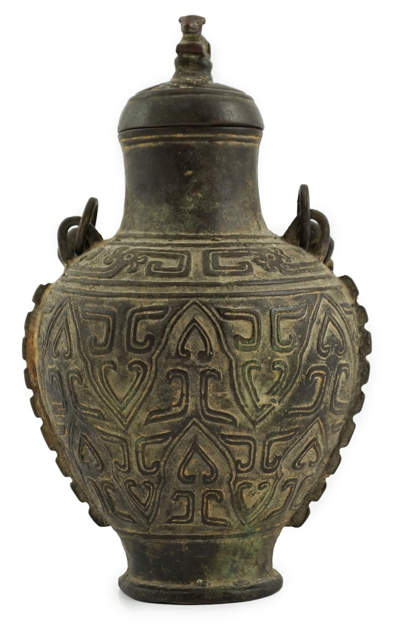 A Chinese archaistic bronze hanging vessel, hu, 17th/18th century